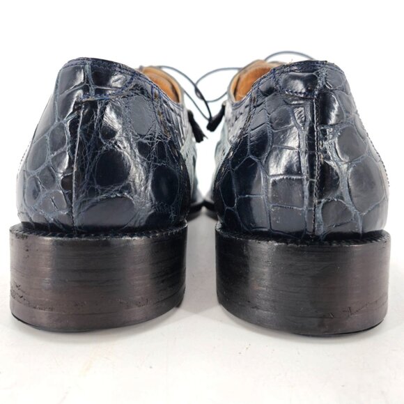 Vintage Mauri Exotic Alligator Ostrich Navy Blue Dress Shoes Mens 12 M Italy - Picture 5 of 13